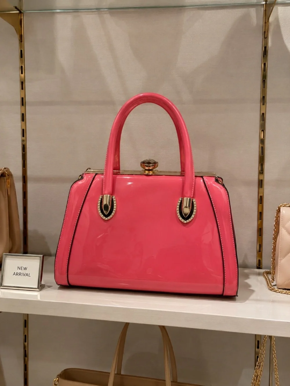 Boutique Hot Pink, Patten Framed Satchel Bag.